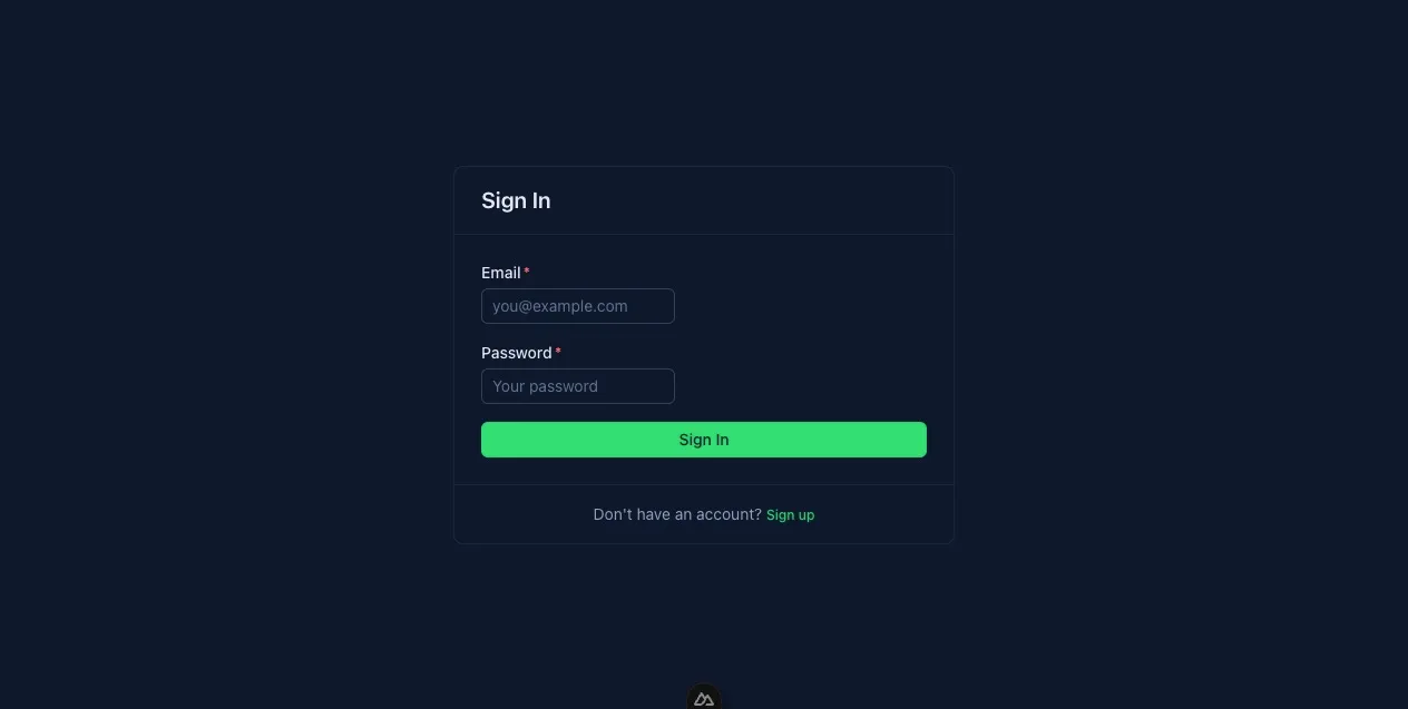 Sign In form with Email and Password fields