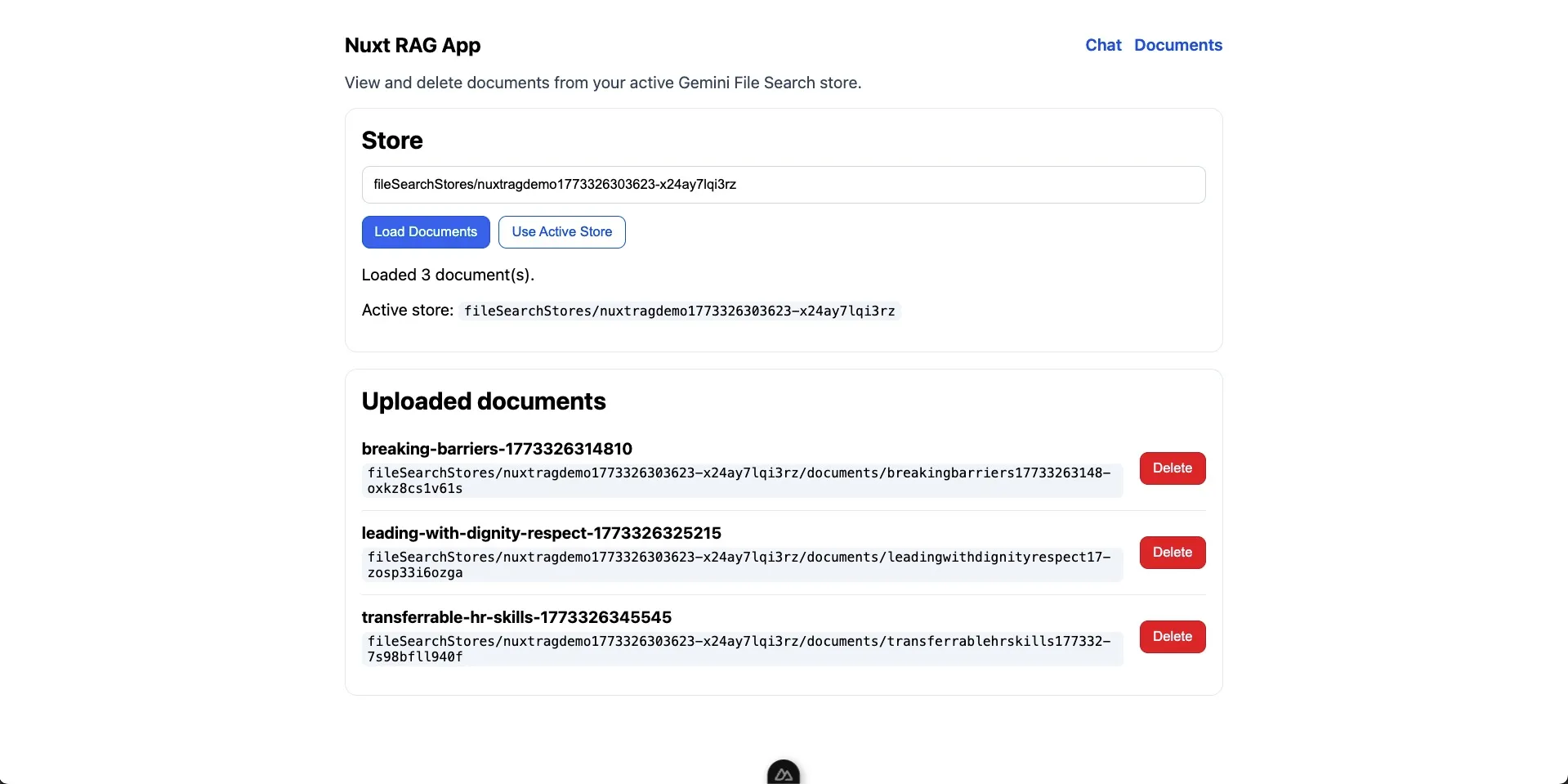 screenshot of the document management page