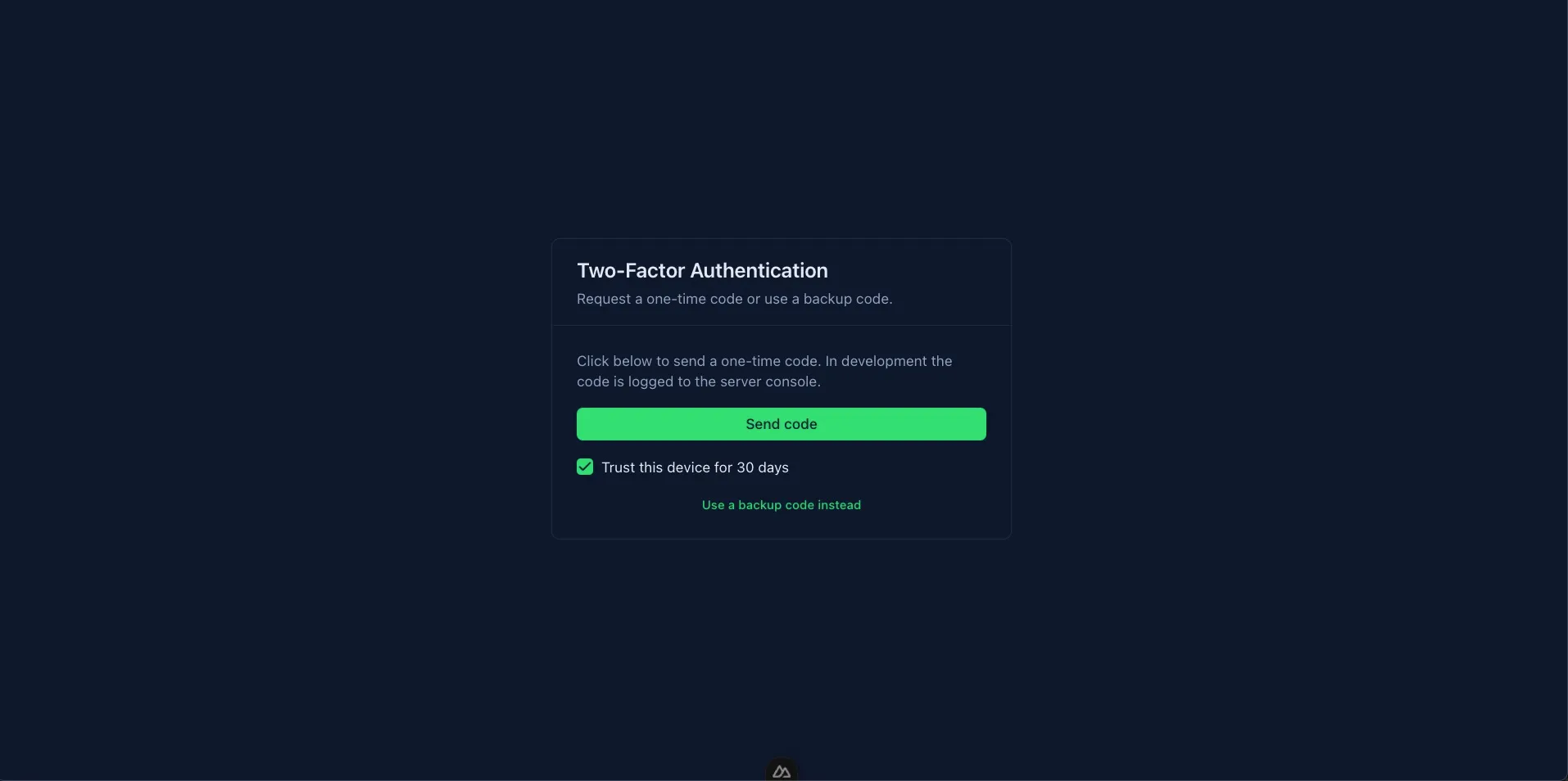 Two-factor page with Send code button