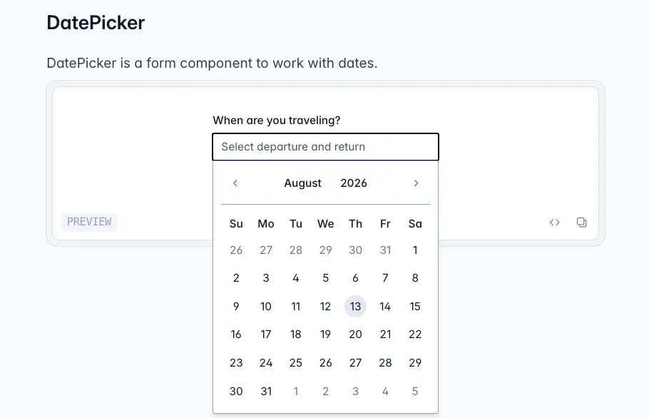 screenshot of PrimeVue DatePicker