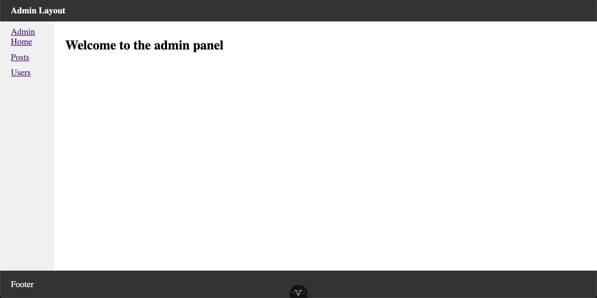 admin panel with nested route layout