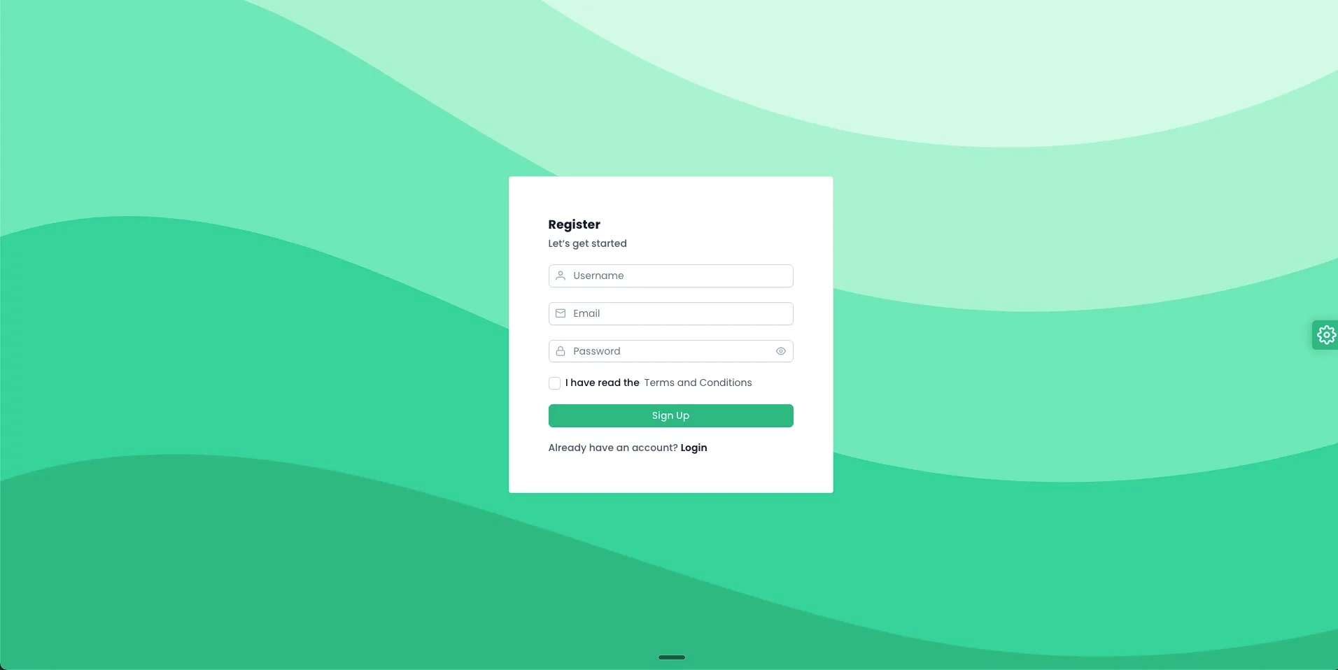 screenshot of the Apollo user registration screen