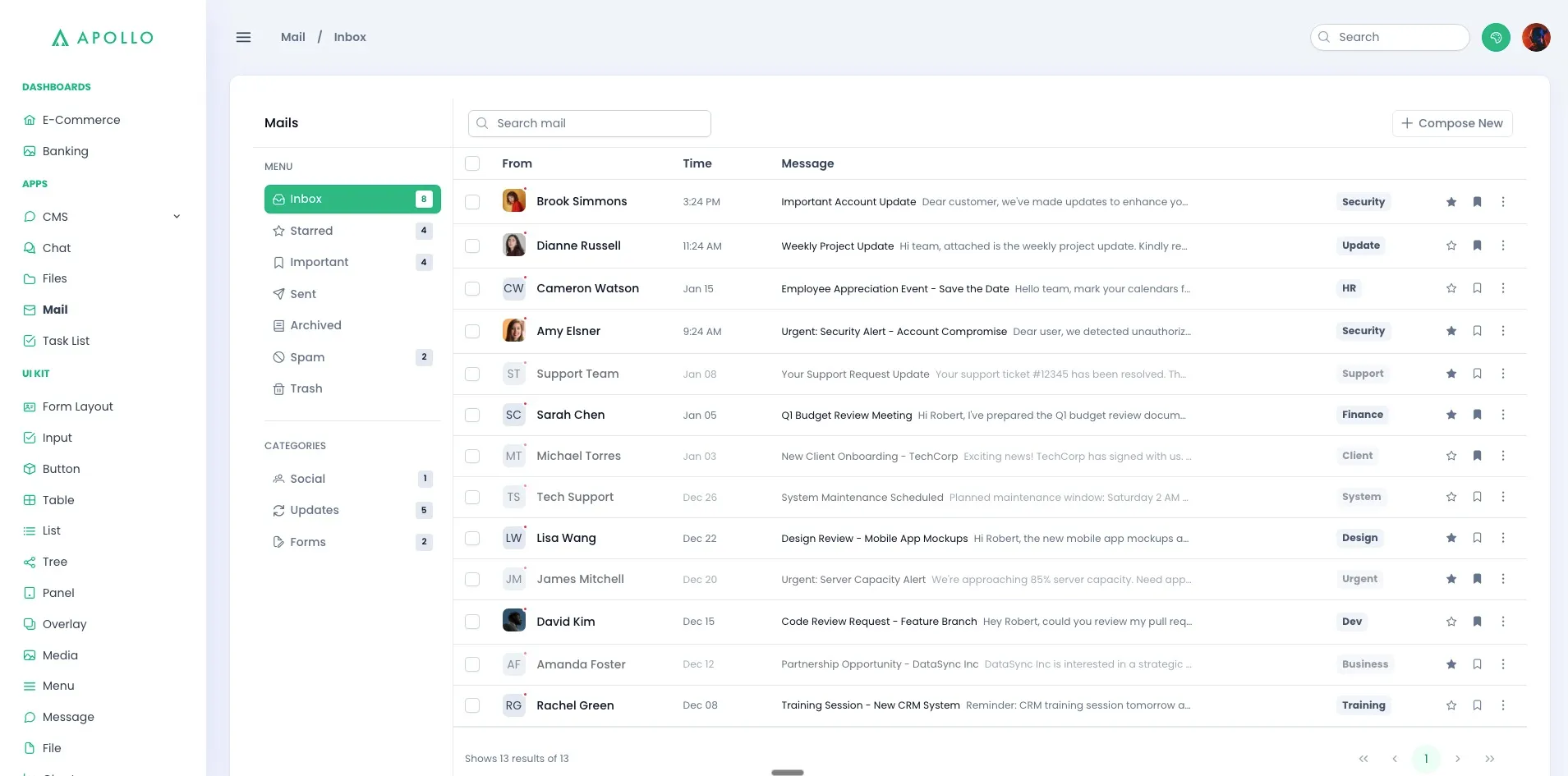 screenshot of the Apollo Mail interface