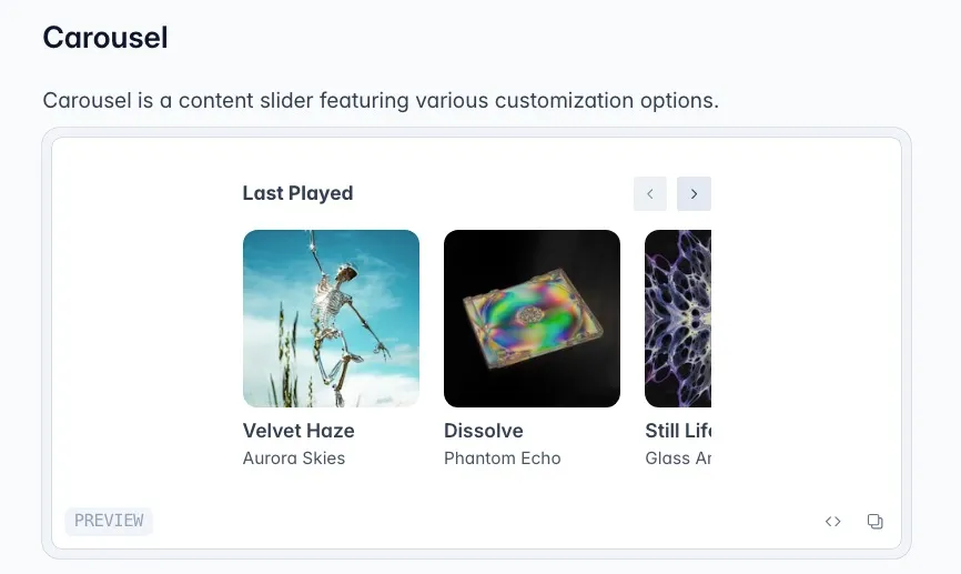 screenshot of PrimeVue carousel
