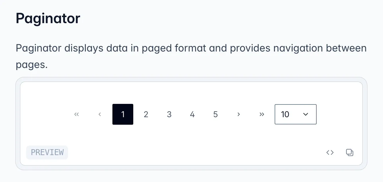 screenshot of PrimeVue pagination UI