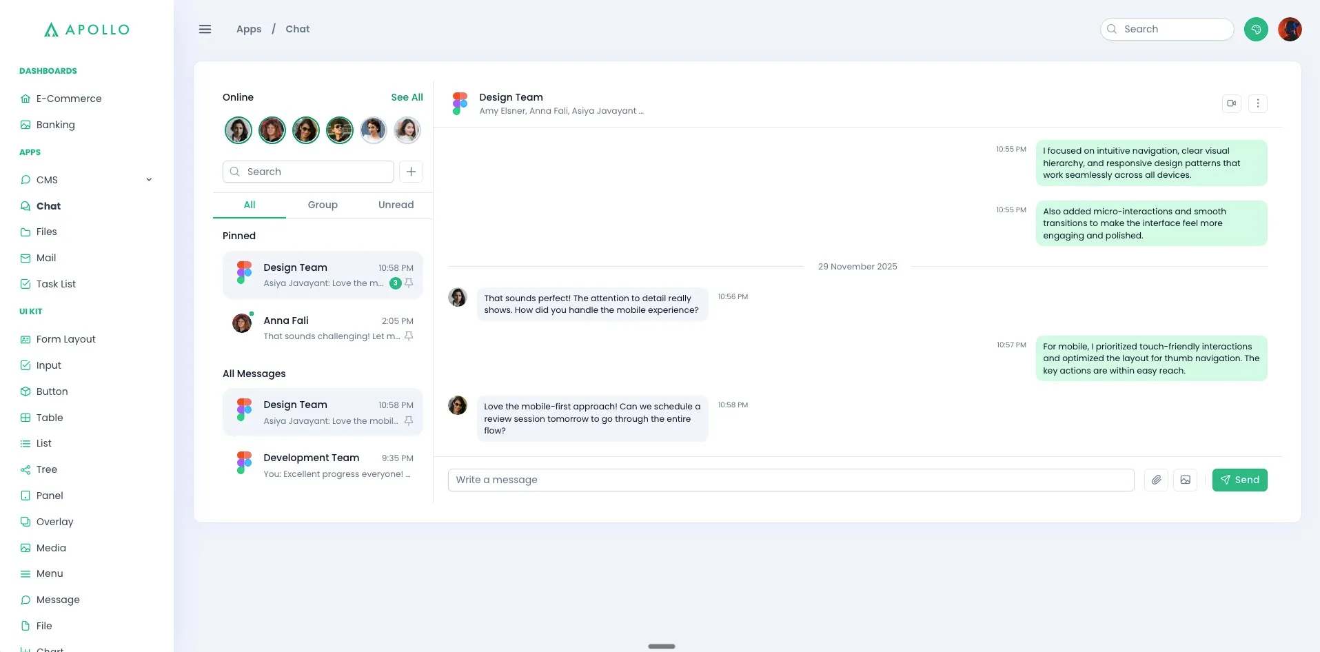 screenshot of the Apollo chat interface