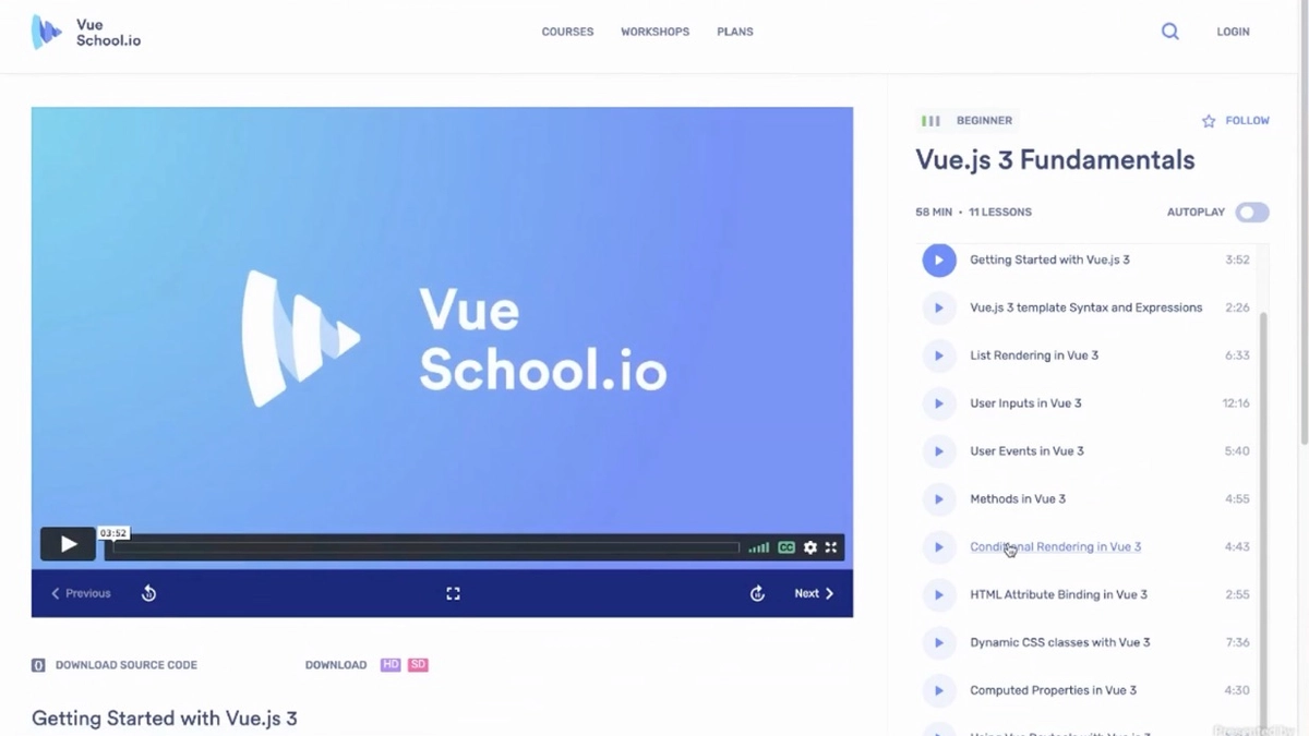 screenshot of Vue School 3.0