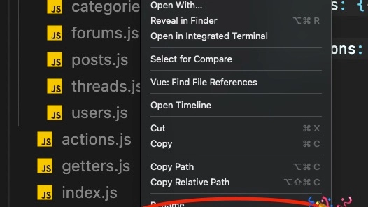 screenshot of deleting auth Vuex module in VS code