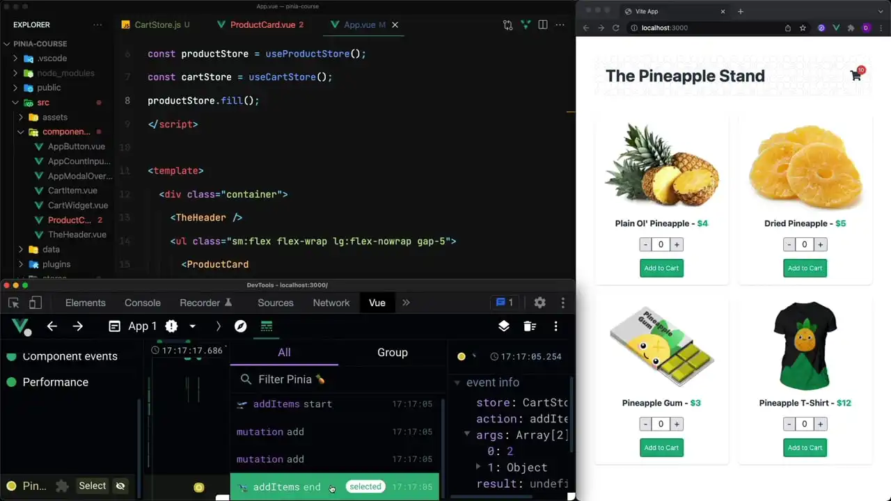 Create a Cart Store and the Pinia Devtools Timeline thumbnail image