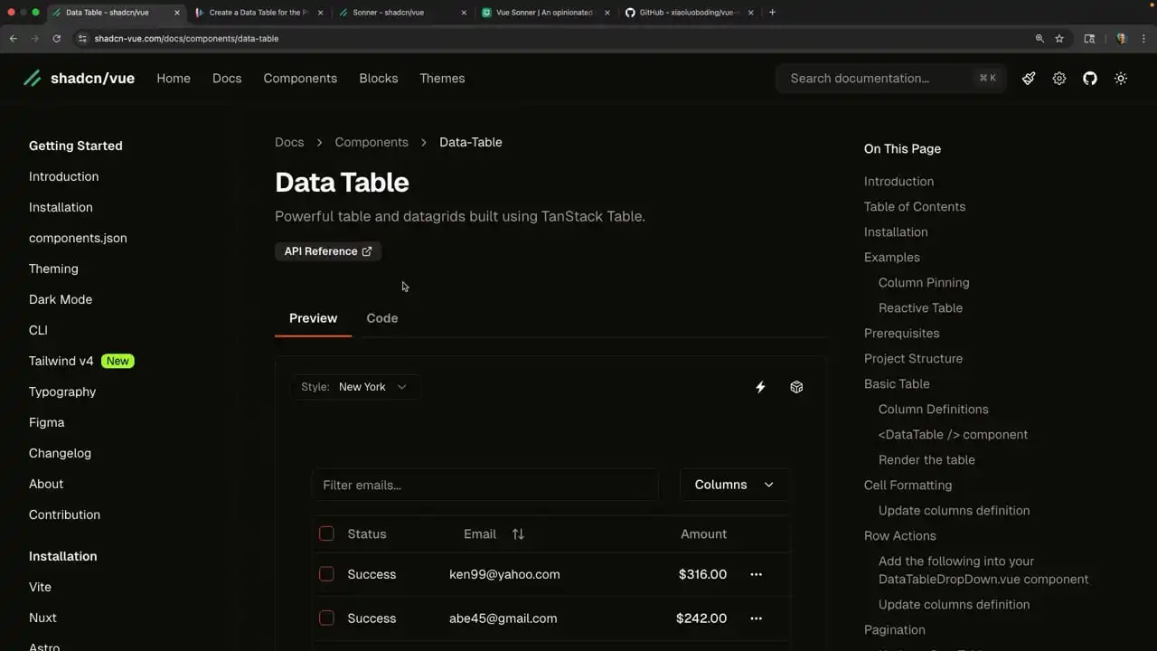 Data Tables and Sonner in ShadCN Vue thumbnail image