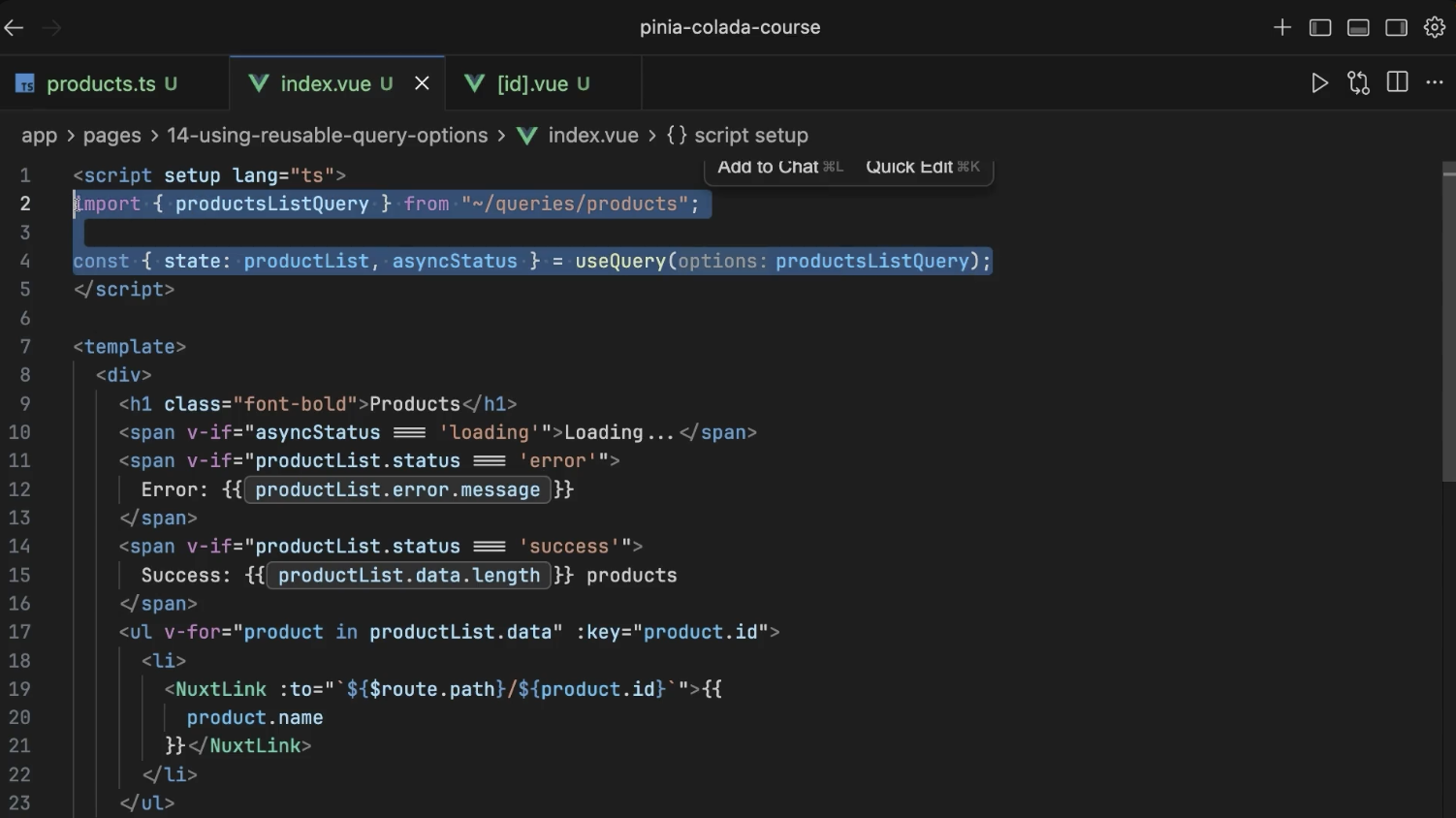 Using Reusable Query Options